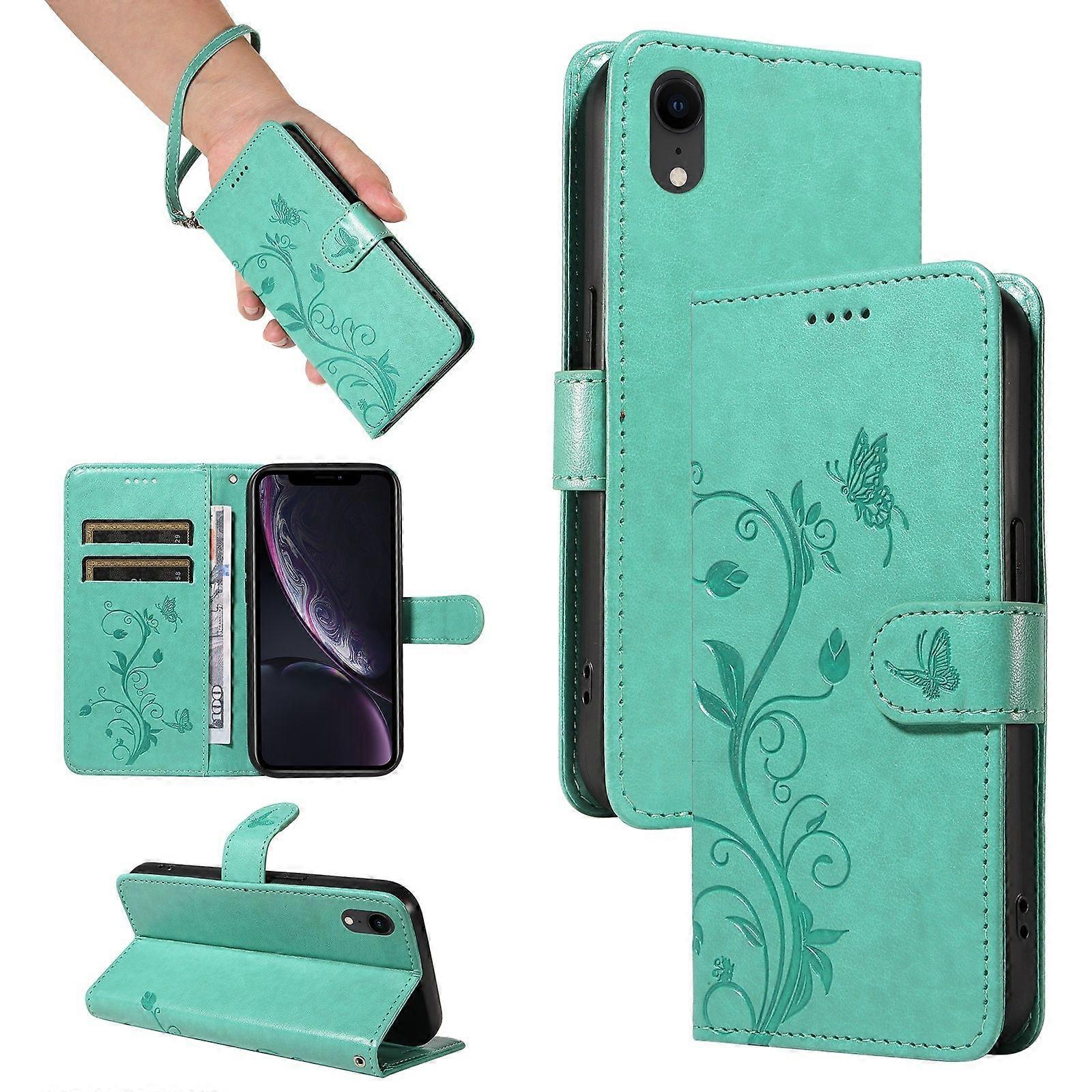 Flip Case for iPhone XR Apricot Blossom Print Shockproof Protection Wallet Phone Case with Card Slots and Removable Wrist Strap
