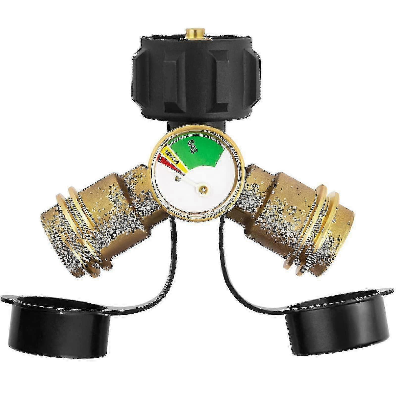 Propane Tank Y Splitter Adapter 2 Way Lp Gas Tee Connector With Gauge