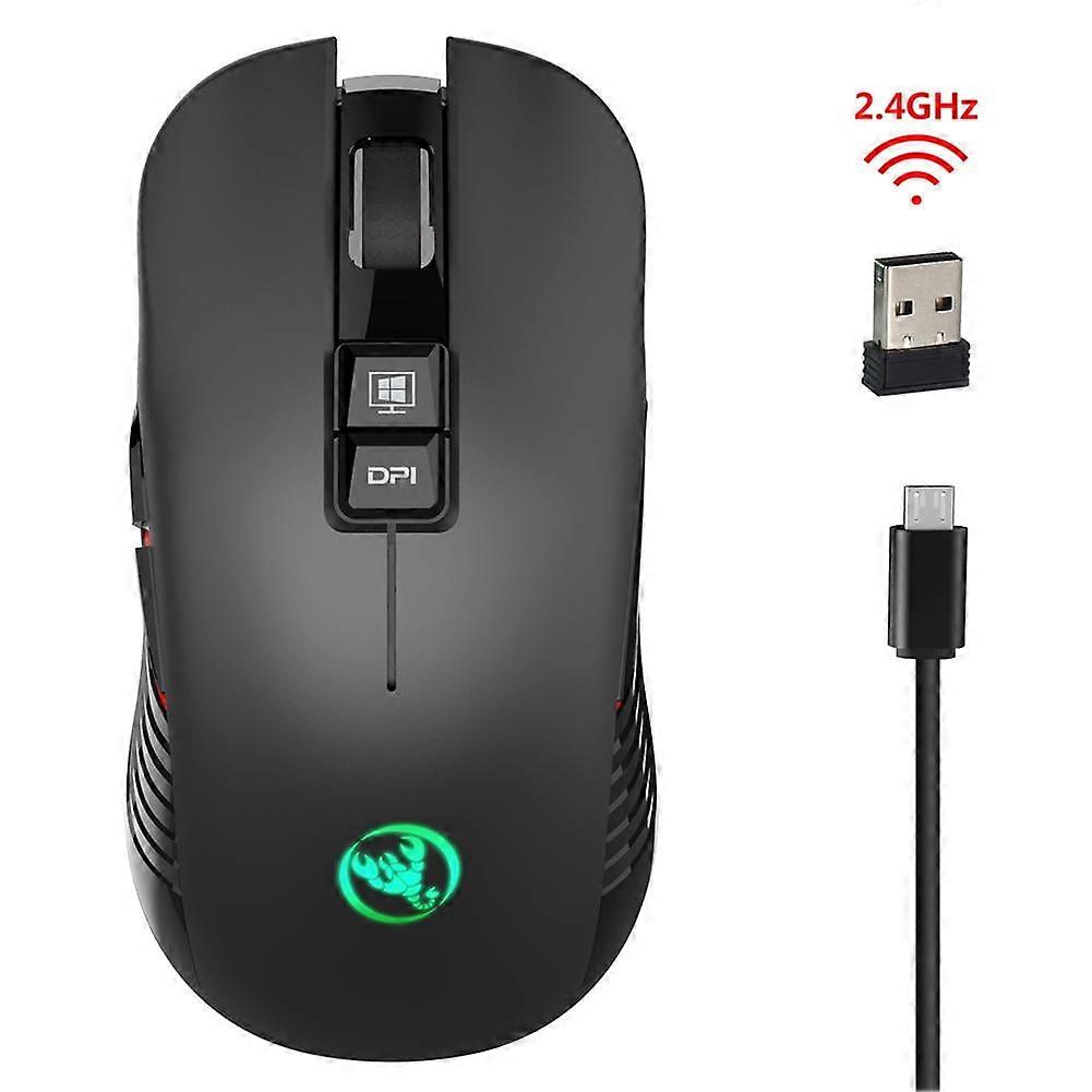 jixopn HXSJ T30 Gaming Mouse 3600 Adjustable USB Receiver Wireless Mouse for PC, with Type C Adapter