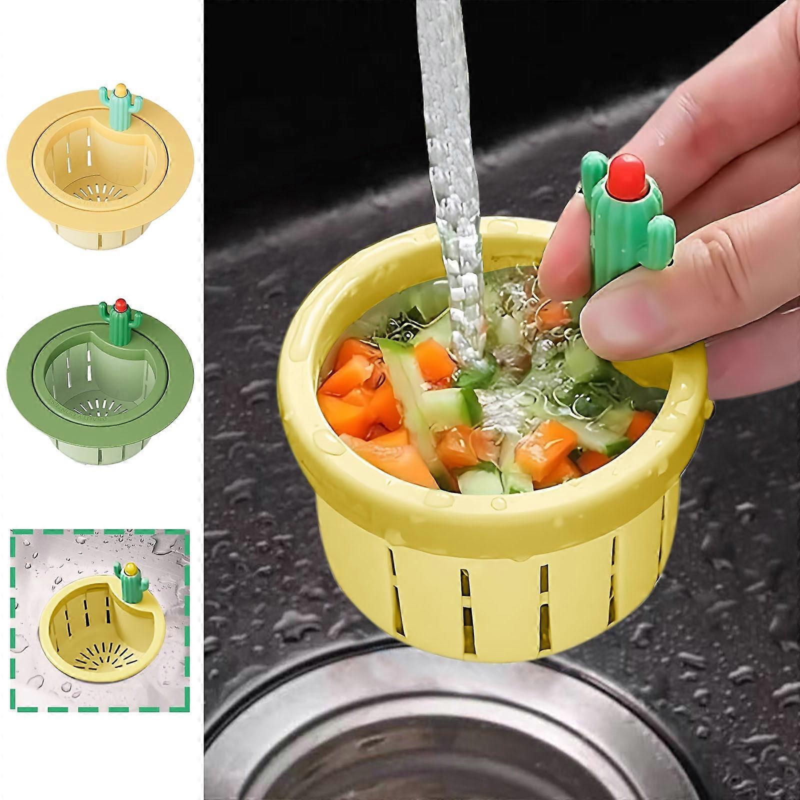 FloHua 2PCS Cactus Kitchen Sink Strainer, Automatic Dumping Basket, Multi-Functional Draining Filter Net with Lifting Handle for Home Use