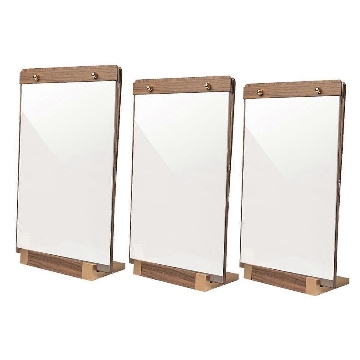 3Pack Acrylic Sign Holders 8.5 X 11inch with Walnut Wood Base, Tabletop Clear Commercial Display St