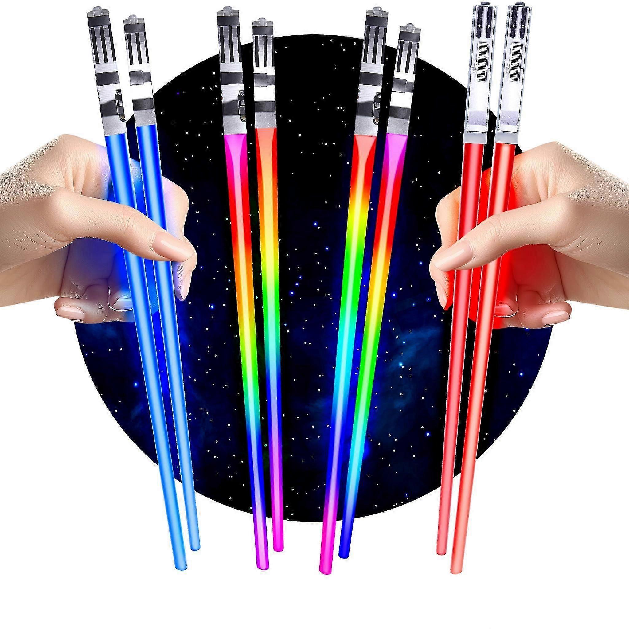 Lightsaber Chopsticks Set of 4 Pairs - LED Light Up Sushi Chopsticks with 8 Color Modes - Reusable Sci-Fi Design