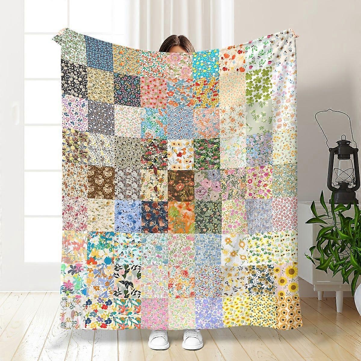 Bohemian Floral Pattern Digital Print Flannel Throw Blanket, Hypoallergenic, All-Season, Knitted Polyester, Machine Wash-asdfg308