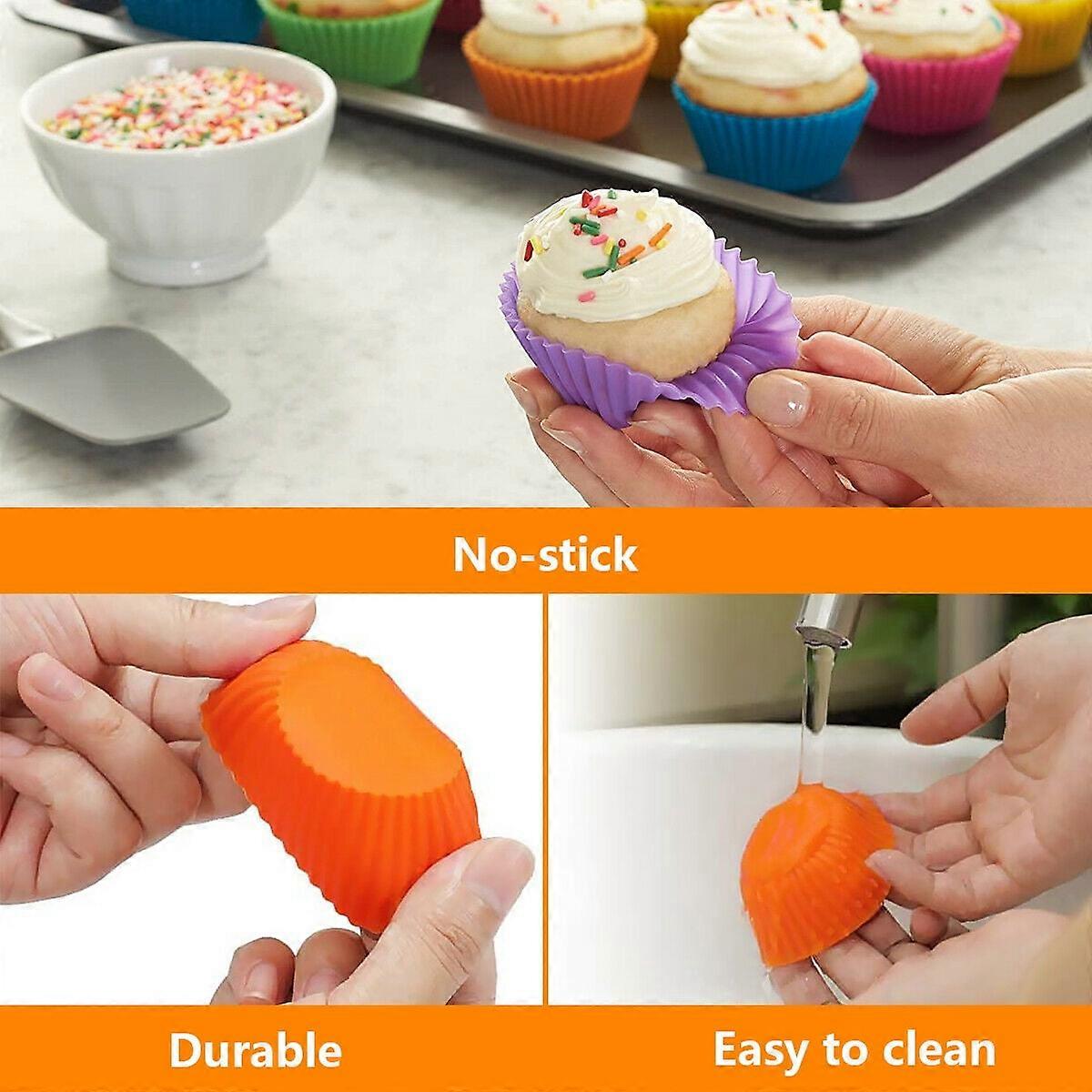12pcs Silicone Cupcake Liner Holders Bake Cookie Dessert Baking Round Cups Mold