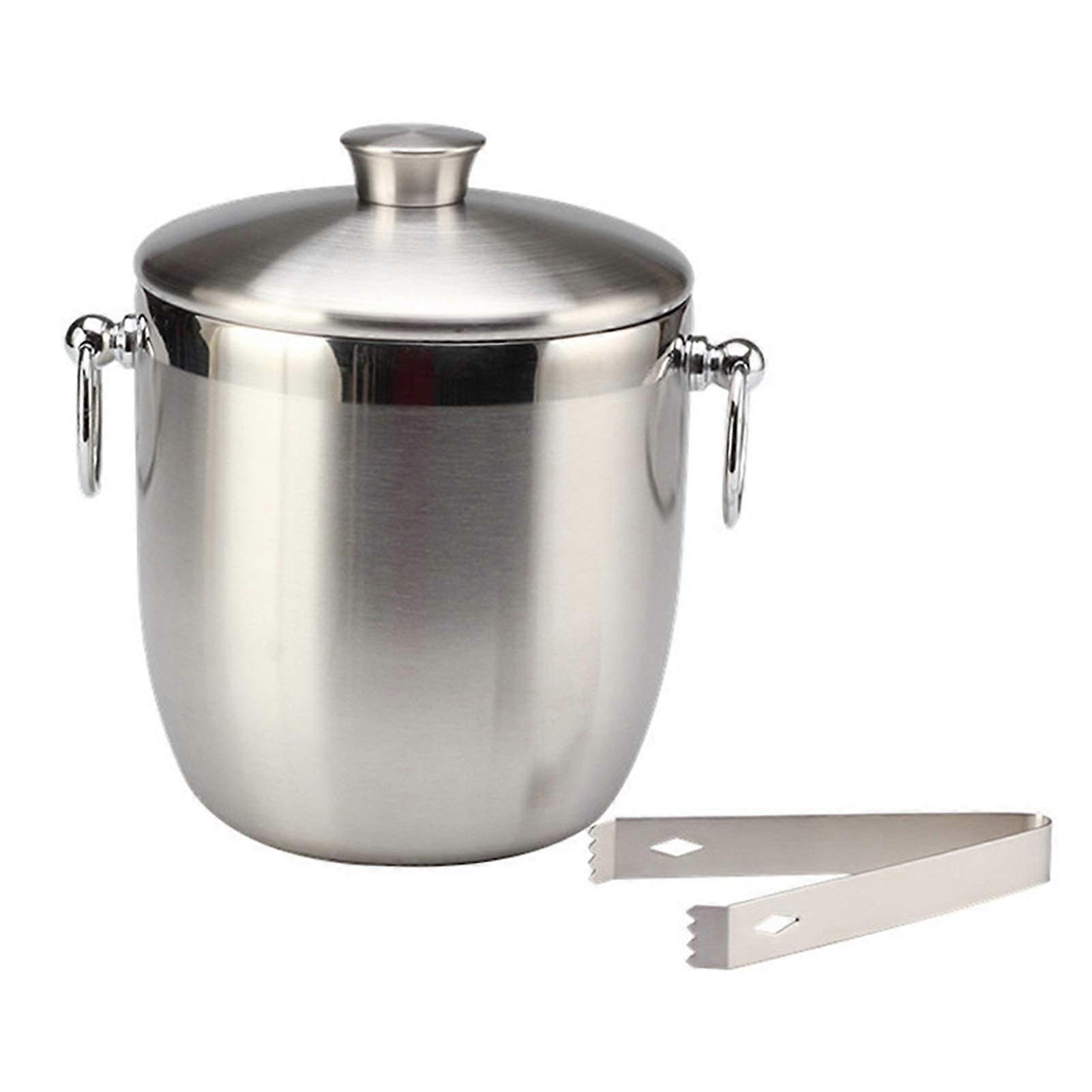 Stainless Steel Ice Bucket 3L Double Walled Insulated with Lid and Tongs for Parties and Bar Use