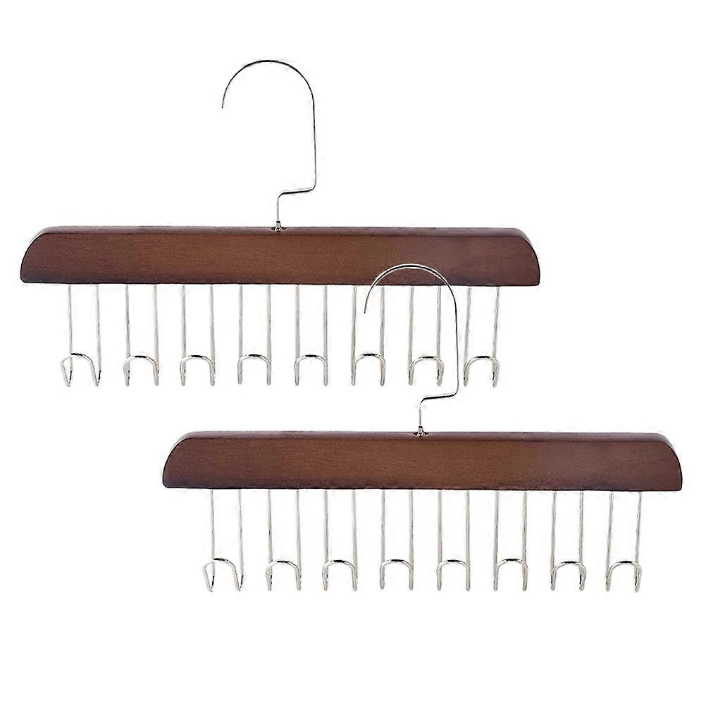 Hangai Tie Hanger for Closet Use Wooden with 8 Hooks 2Pcs Space Saving