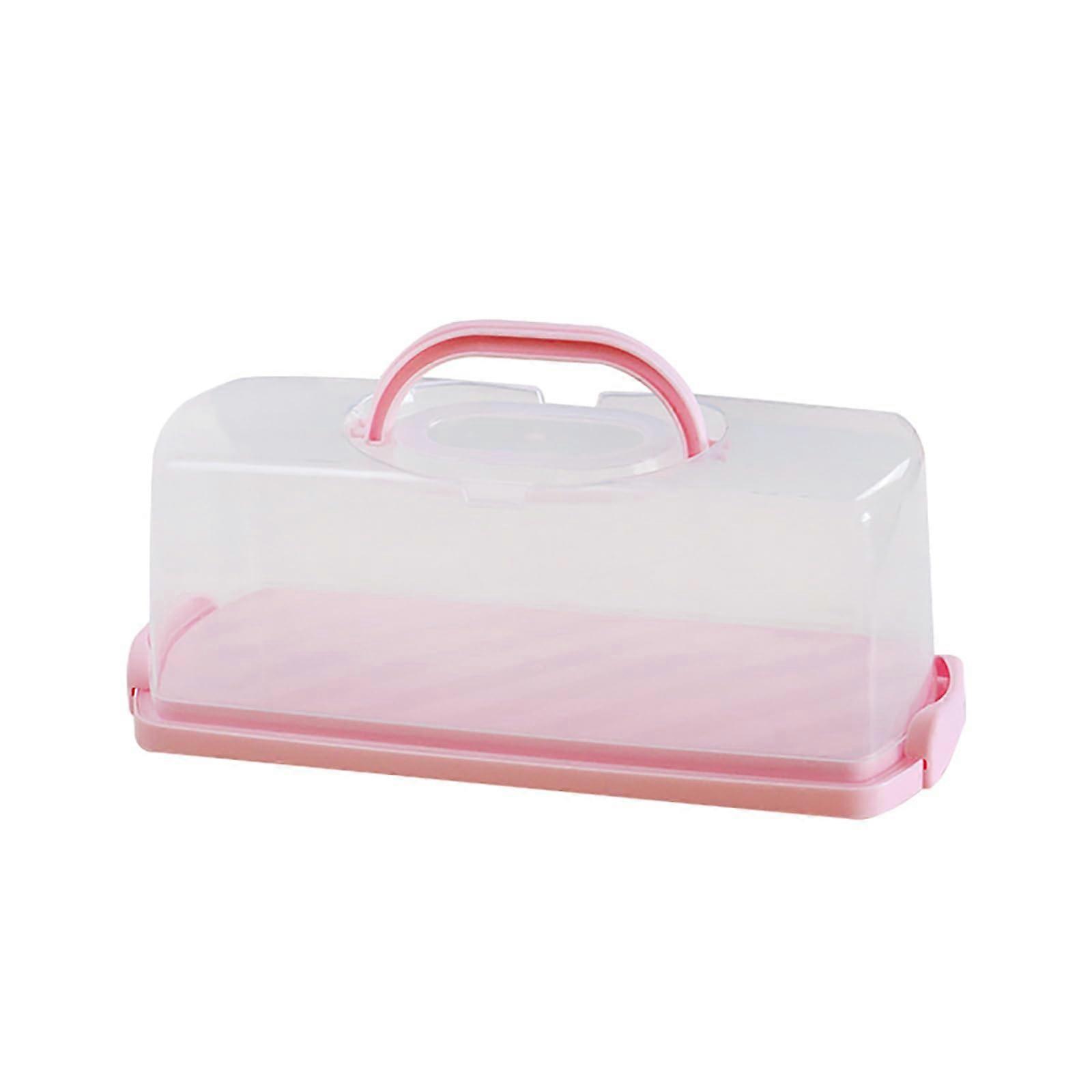 Bread Storage Box with Clear Lid, Plastic Loaf and Cake Container with Handle for Kitchen Countertop, Pink