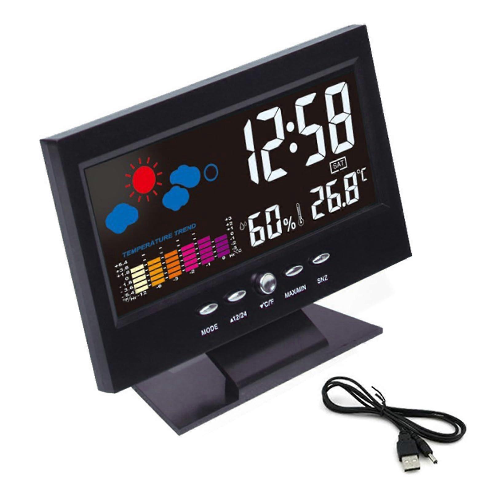 Digital Weather Station Indoor Outdoor Thermometer Hygrometer with Large Color Display and Alarm Clock