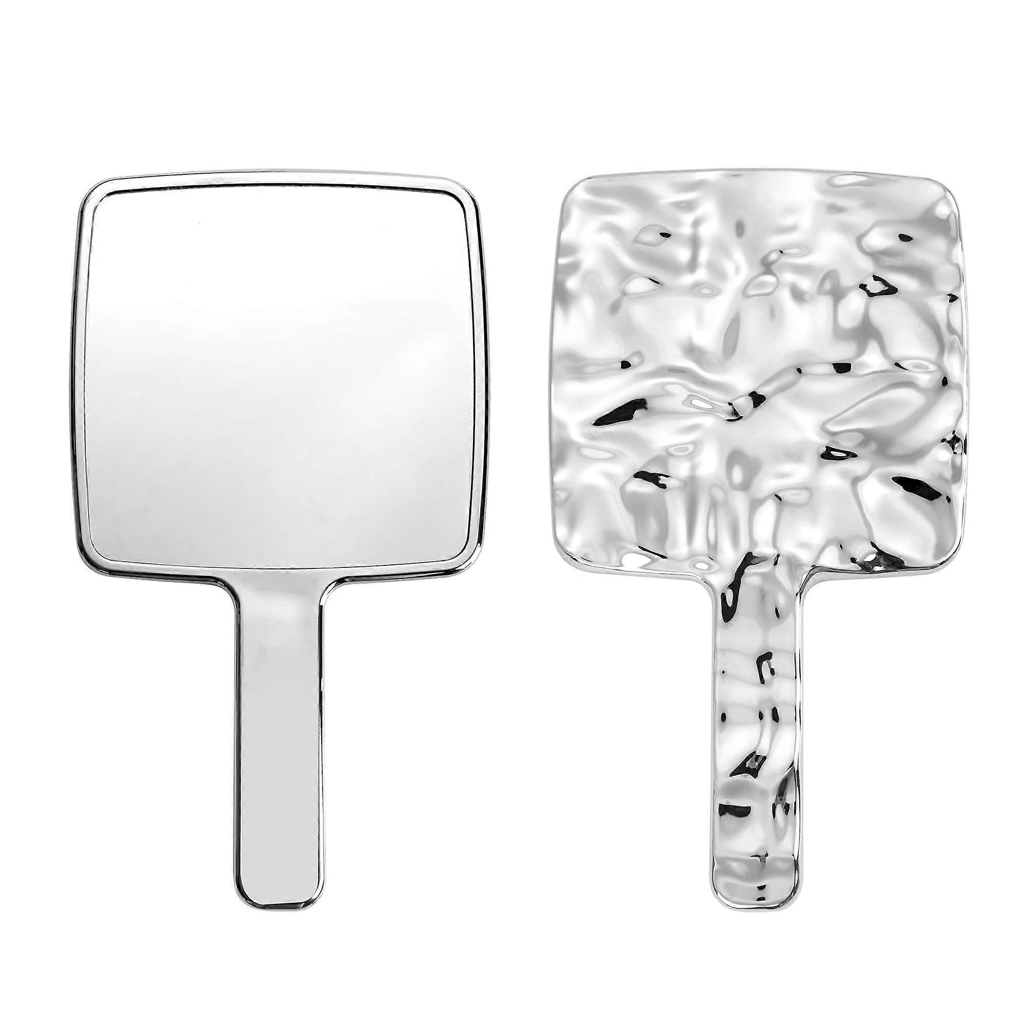 Large Square Hand Held Mirror with Clear Reflection View, Electroplated Silver, 11 x 6.2 Inch