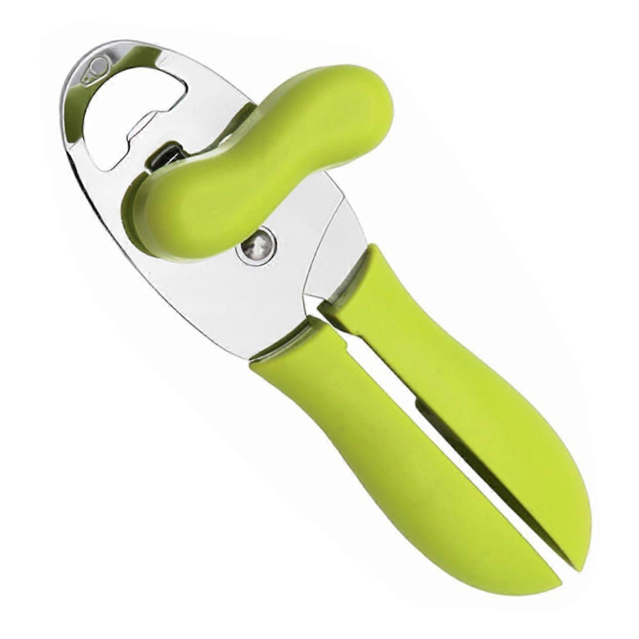 Stainless Steel Can Opener with Ergonomic NonSlip Grip and MultiFunction Jar Lid Opener