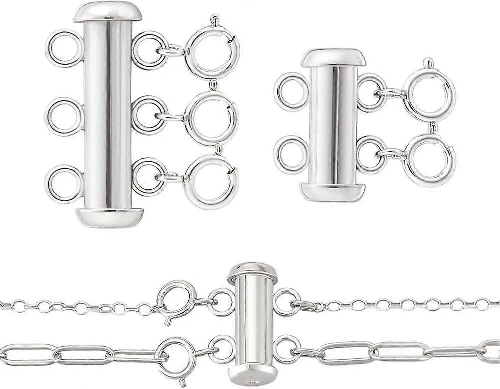 925 Sterling Silver Layering Clasps 2pcs Detangler Spacer Tube Clasp Separator for Stackable Bracelet Chains Necklace Multi Strand Layer Clasp for DIY