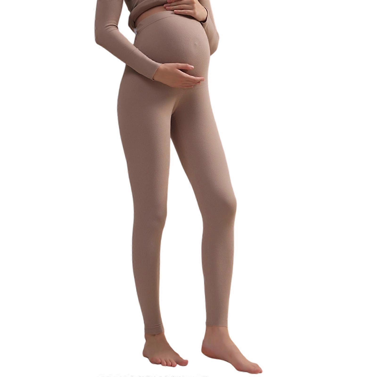 Elastic Maternity Leggings Feature Thermal Technology Seamless Construction For Skin Comfort And Indoor Use  Khaki XL