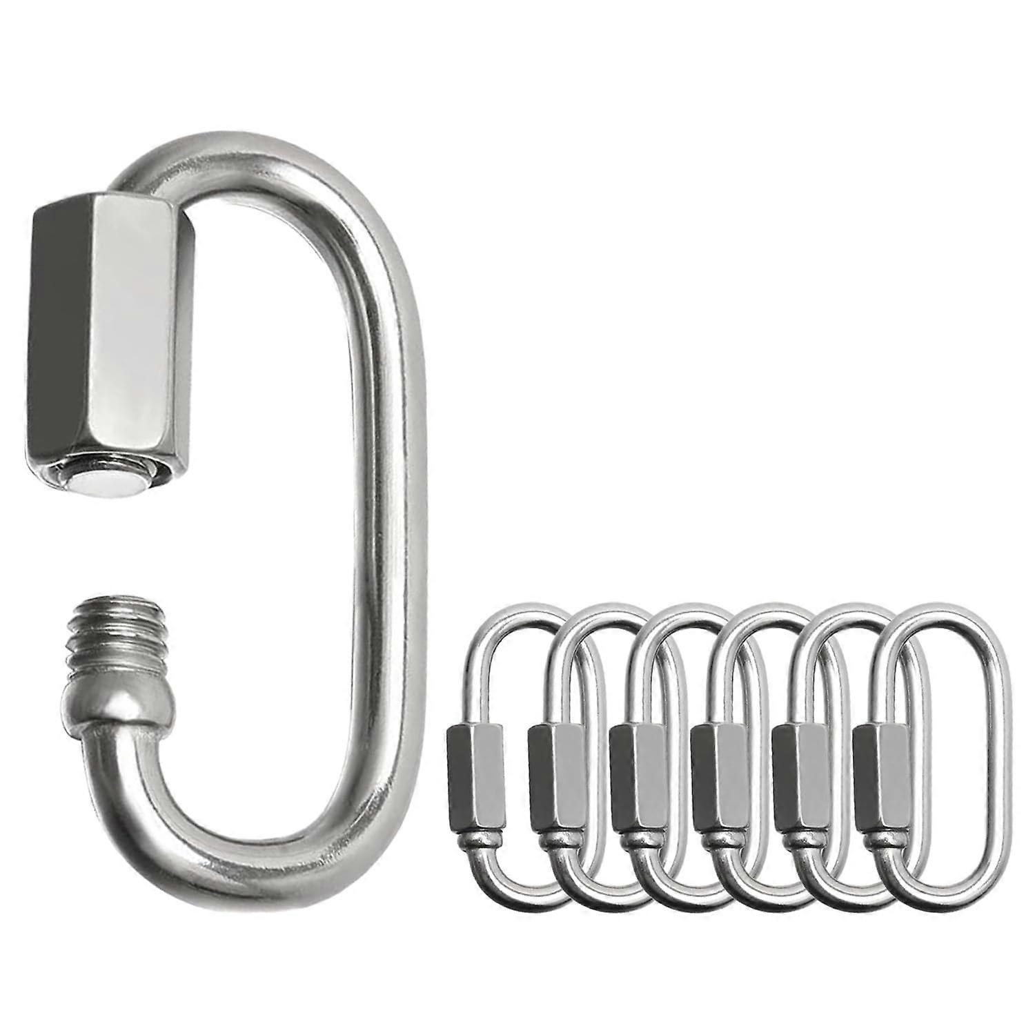 Stainless Steel Quick Links 304 Chain Connector Set, Secure Threaded Lock, 2 Sizes for Hammocks, Swings, Gym, Hiking, Shade Sail, 6 Pack