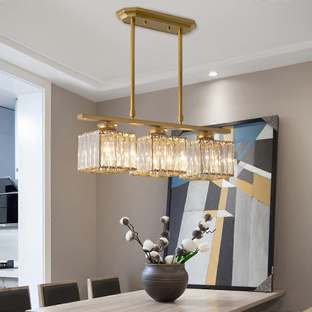 Modern 3Light Pendant Light Fixtures for Kitchen Island with Adjustable Height and Crystal Design