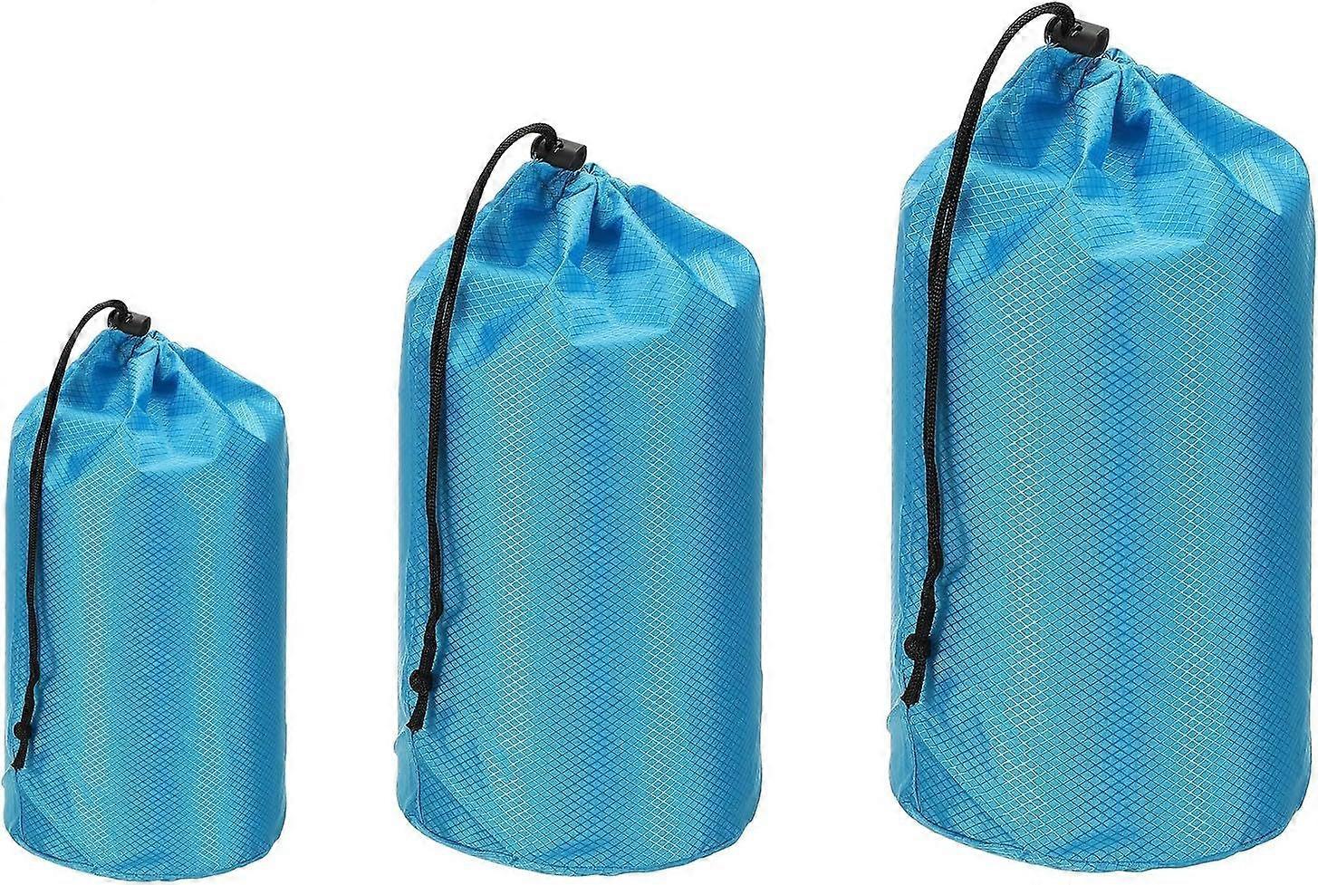 Stuff Sack 4x8/6x12 x7x13, 3 Pcs Waterproof Outdoor Storage Sack Portable Drawstring Dust Flap Bag Sleeping Bag for Camping Hiking Backpacking, Blue