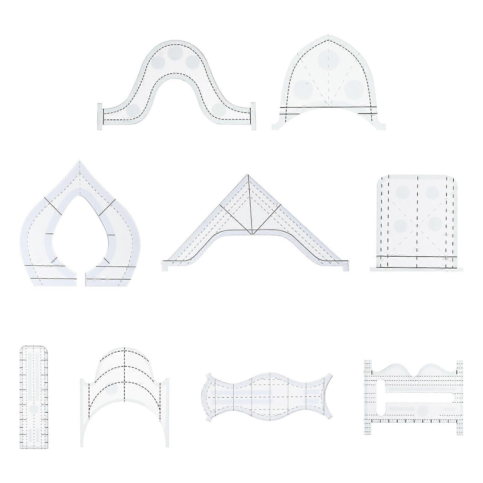 9pcs Free Motion Quilting Ruler Templates Quilter Rulers for Patchwork