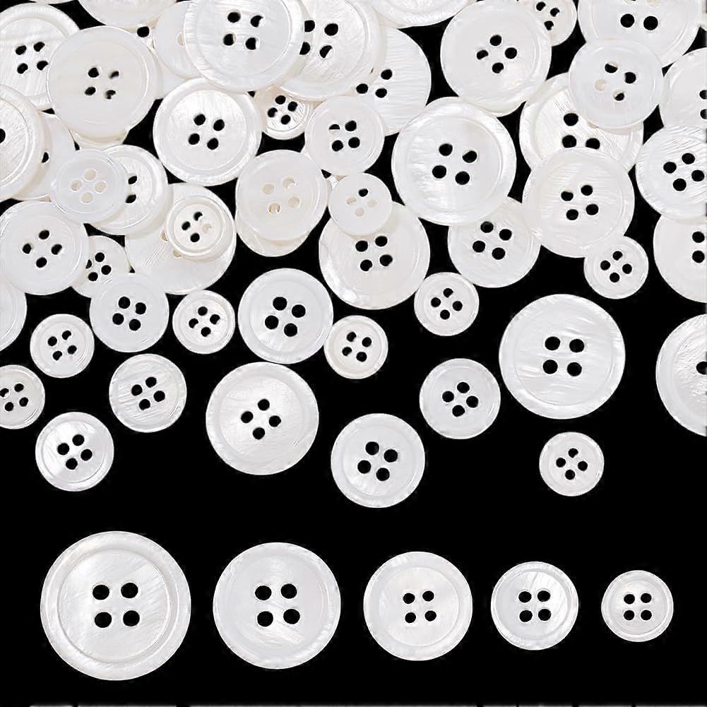100pcs 5 Sizes Natural Shell Buttons 10/12/15/18/20mm Round Shell Buttons 4-Hole Sewing Button White Craft Seashell Button for Cloth Coats Suits Jacke