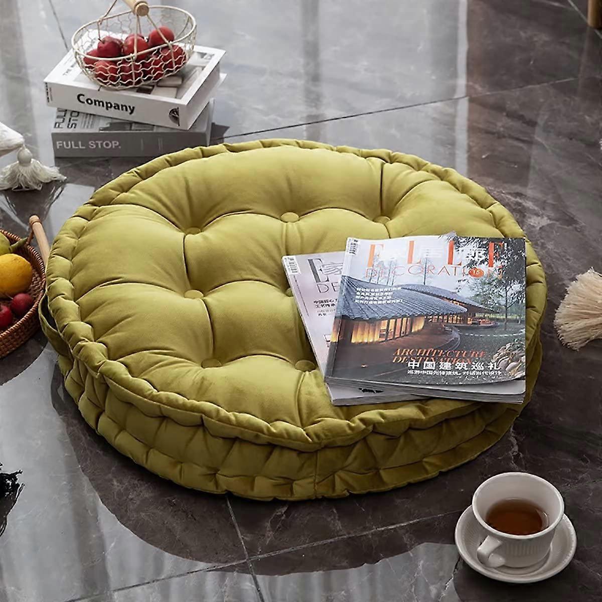 Velvet Floor Pillow 24x24 Extra Large Round Meditation Cushion for Yoga and Relaxing Seating Olive