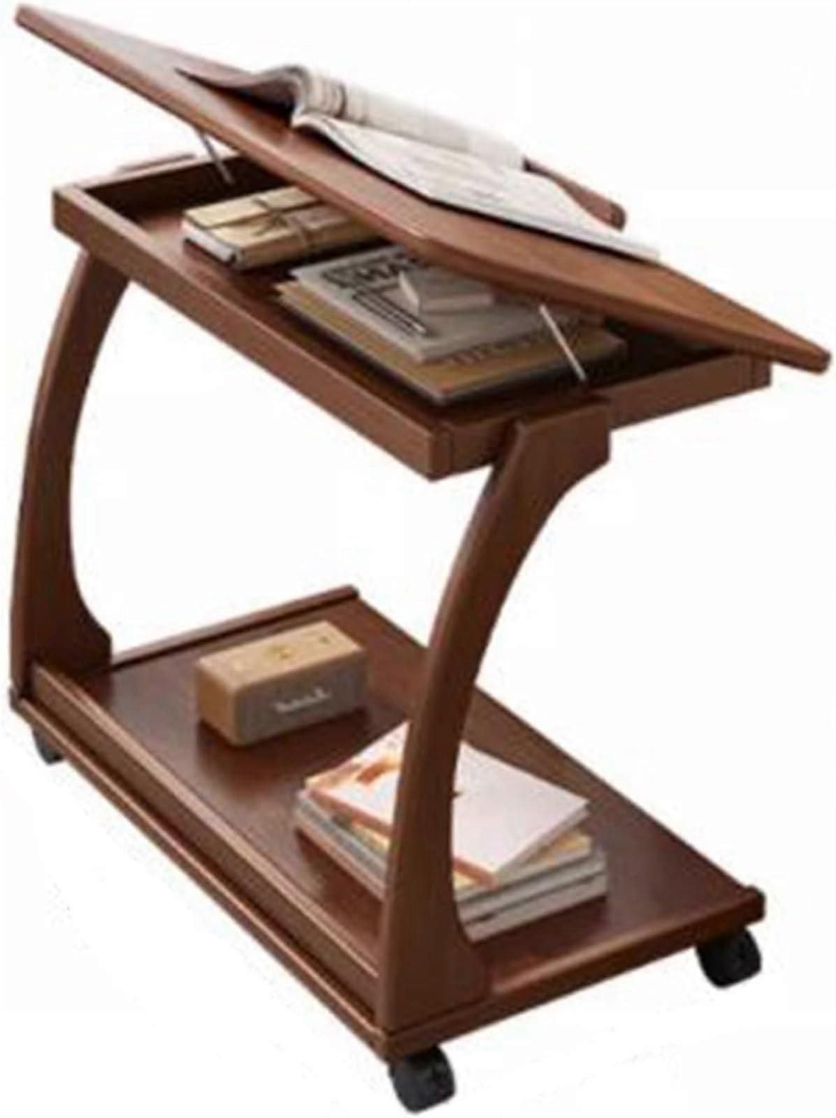 C Shaped Side Table with Wheels, Adjustable Height Bedside and Sofa End Table, Black 60x40x65CM