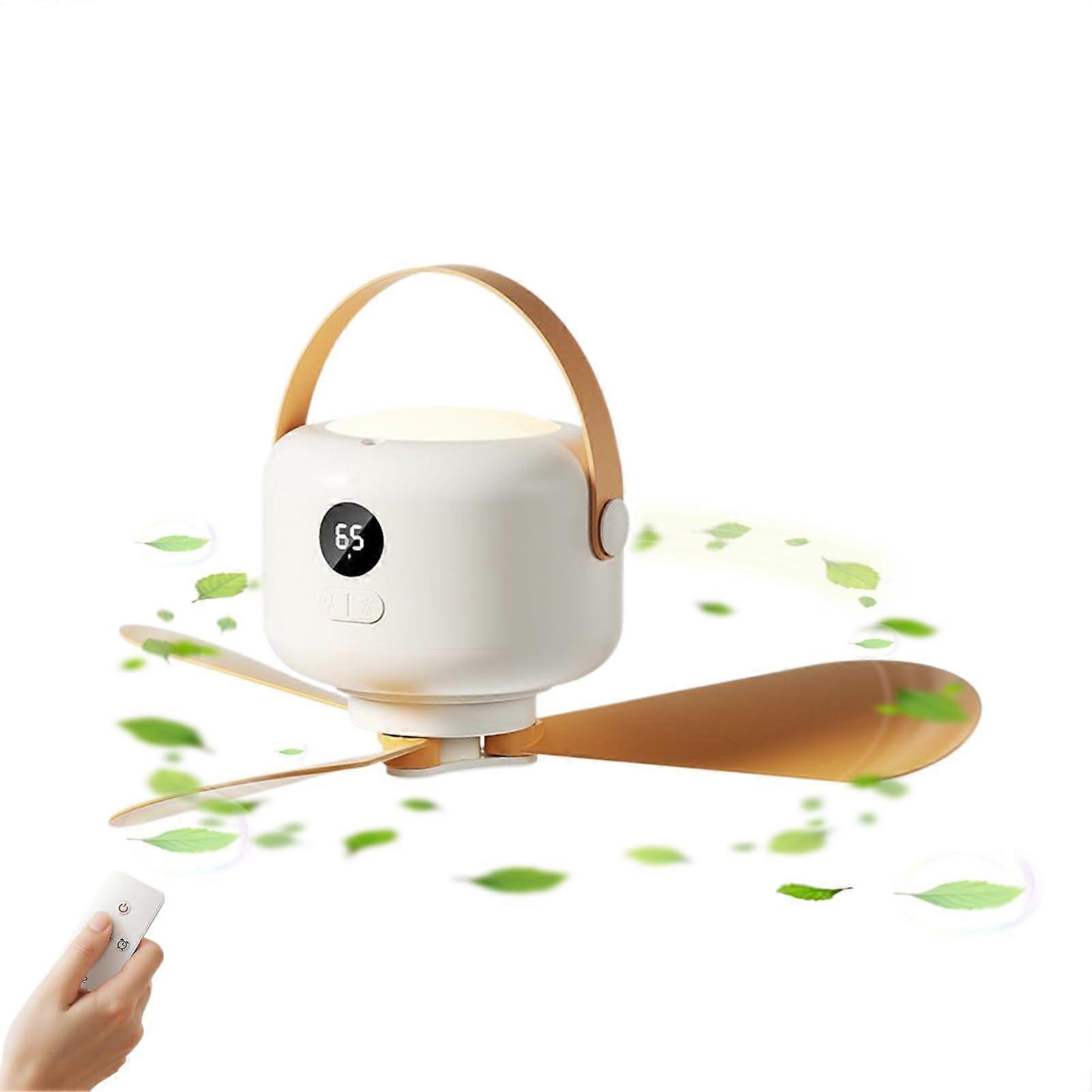 Camping Fan with Light, Rechargeable Ceiling Fan for Tent, Quiet Motor, Remote and Hook Hanging Design