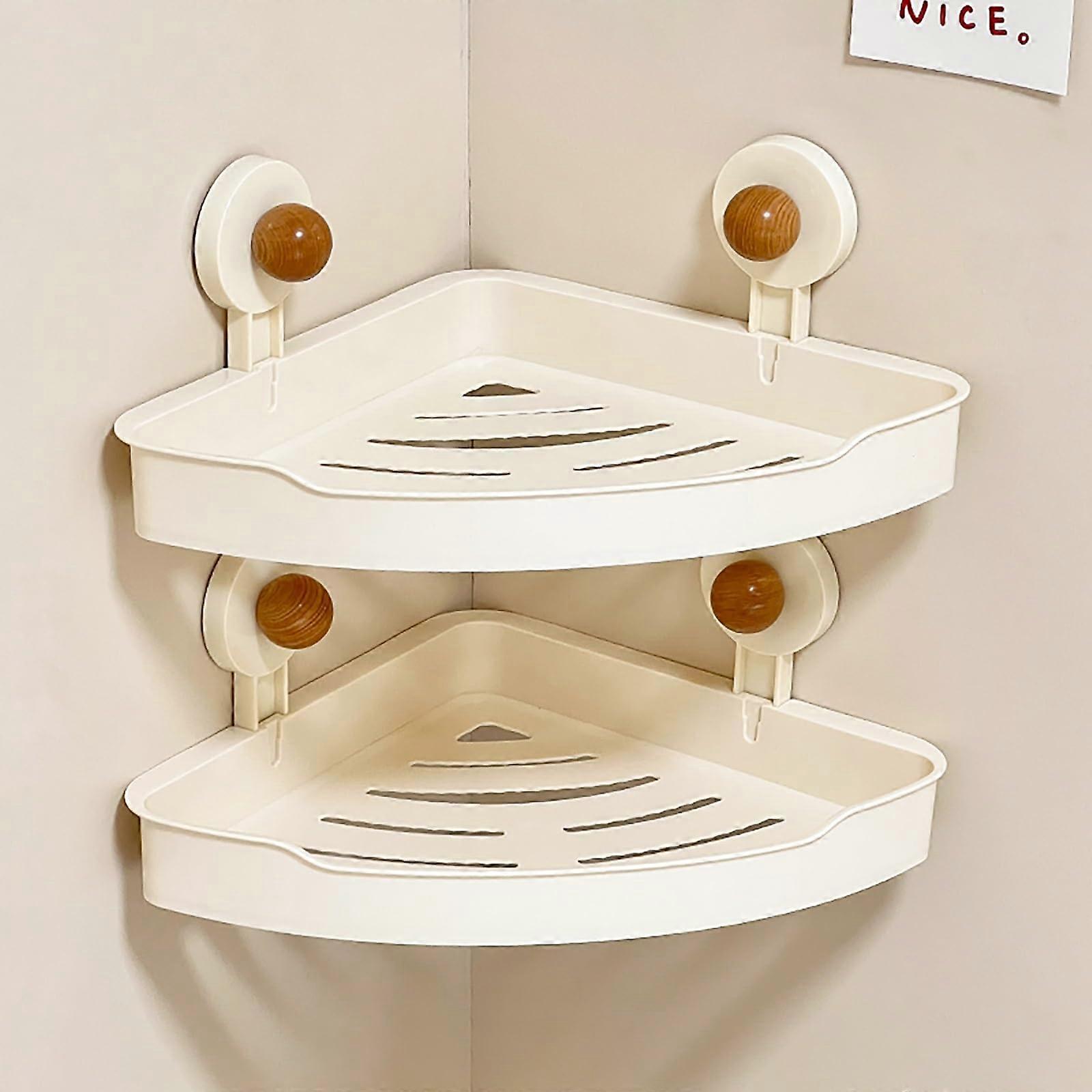 Shower Caddy with Suction Cup, Adjustable Bathroom Corner Shelf Organizer, Fast Drainage, Double Layer