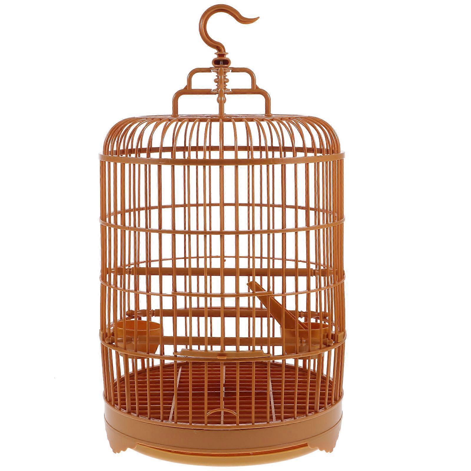Plastic Bird Cage Round Budgie Cage for Pet Use 2Sets Brown