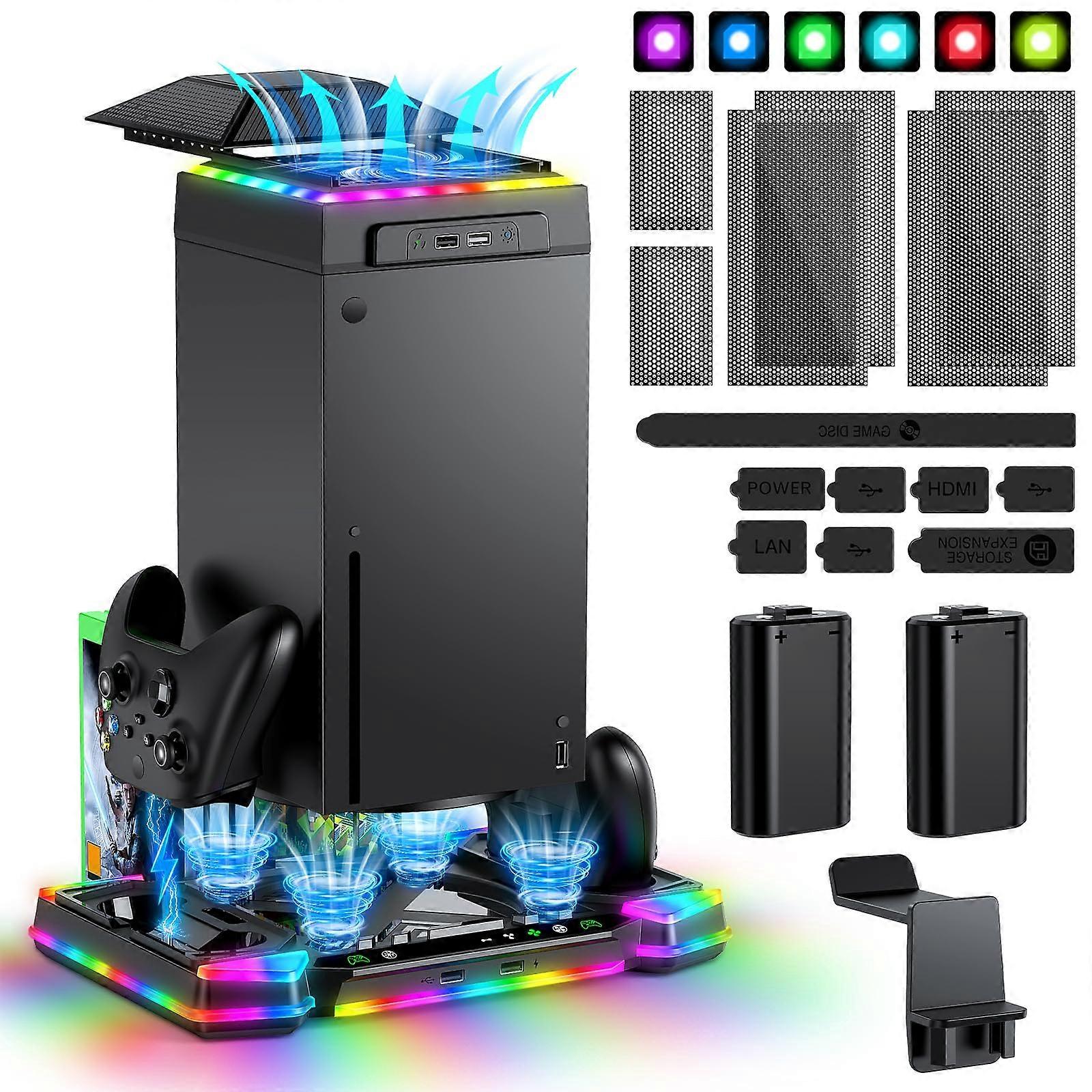 Cooling and Charging Station for Xbox Series X with Smart Temperature Control, Dual Charger, RGB Lights