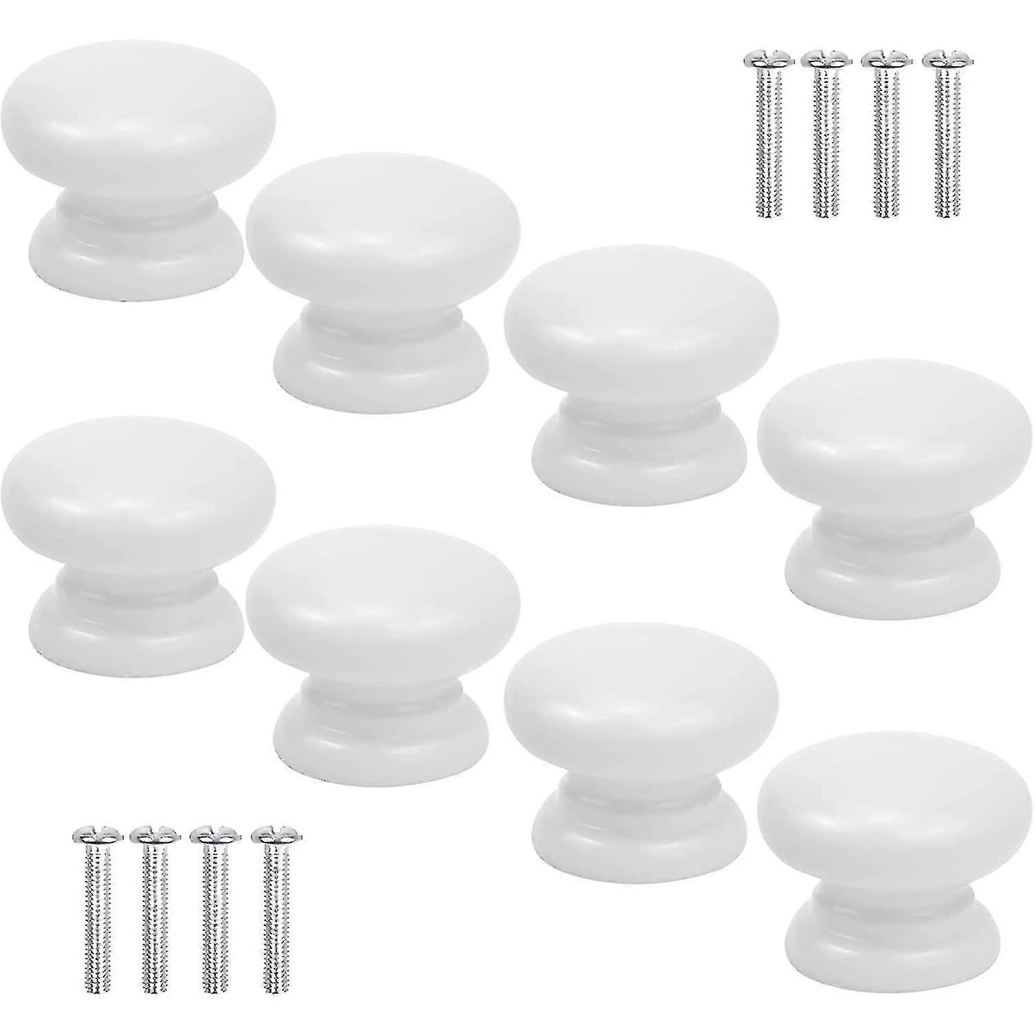 2023 - 8 Cabinet Knobs, 33mm White Drawer Knobs, Mushroom Door Knobs, Solid Round Handles-18149