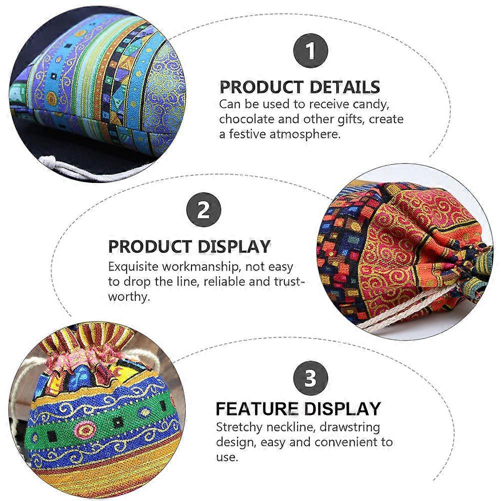 Storage Pouch Cotton Drawstring Bag for Storage 4Pcs Ethnic Style