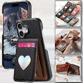 Case For Iphone 13 Pro Black Japanese And Korean Small Clear Leather Laser Heart Mirror No10528