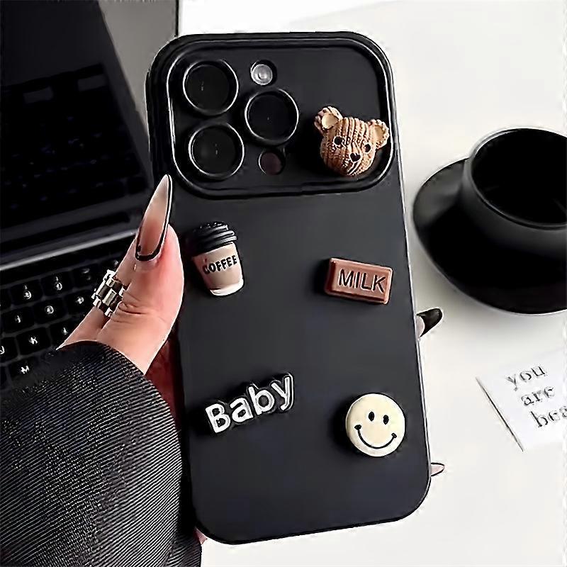 Gradient Large Window Two-in-One Coffee Bear for compatible with Apple 15promax Phone Case Suitable for compatible with Iphone14 Protective Case