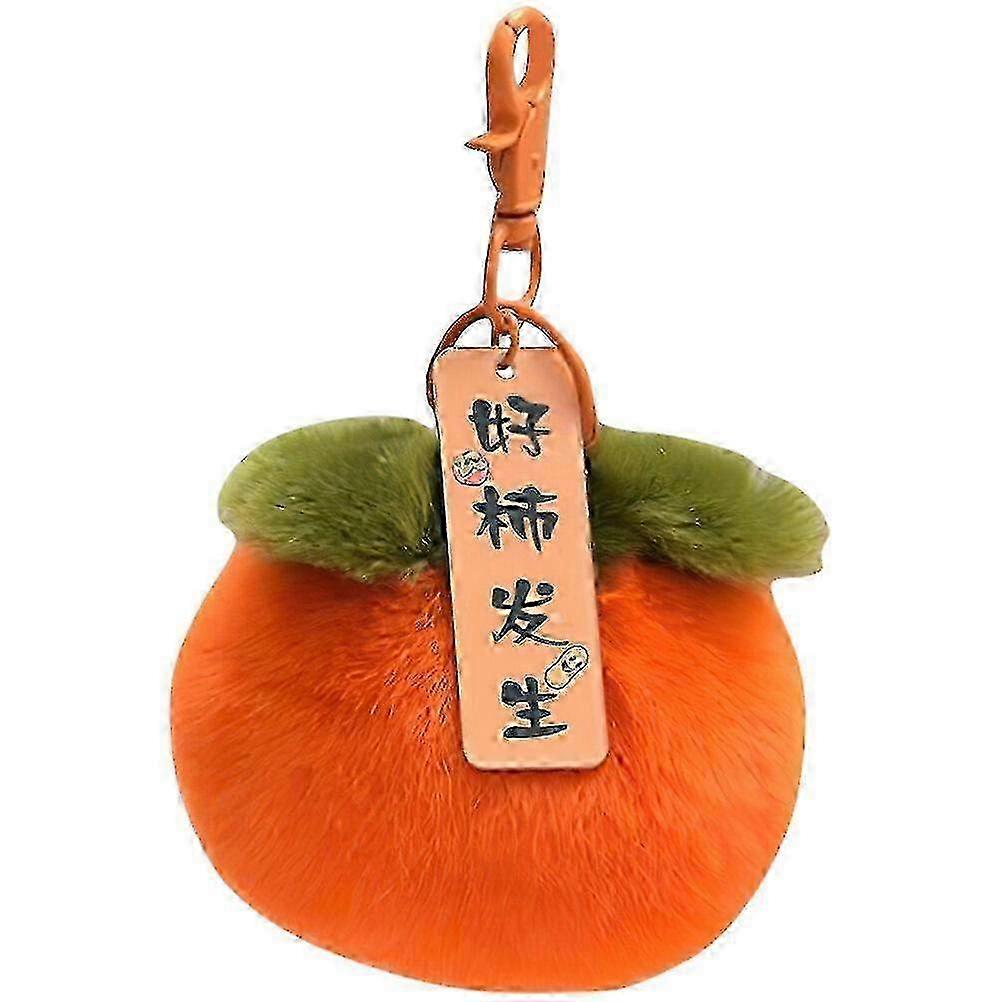 Plush Persimmon Keychain Backpack Charm, Cute Fruit Keyring Accessory for Bags