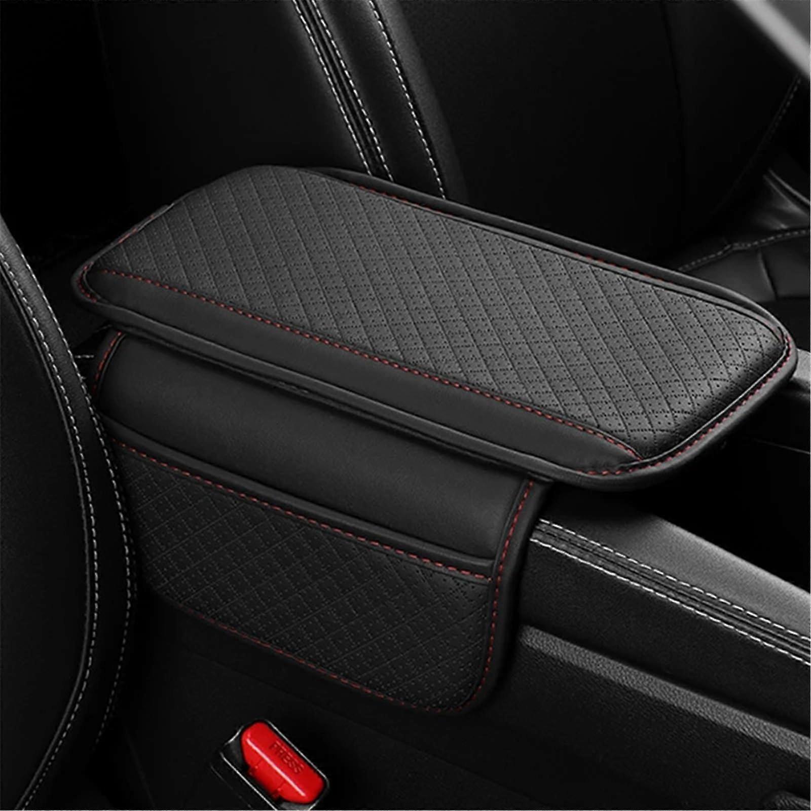 Car Armrest Cushion with Storage Pocket, Leather Center Console Protector for Comfortable Driving Support  Red