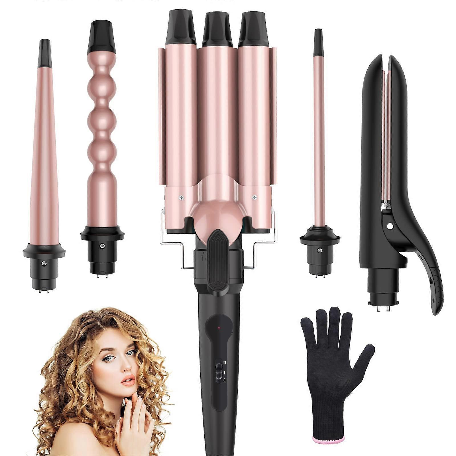5 in 1 Curling Iron Wand Set with Five Interchangeable Barrels, Instant Heating and Adjustable Temperature