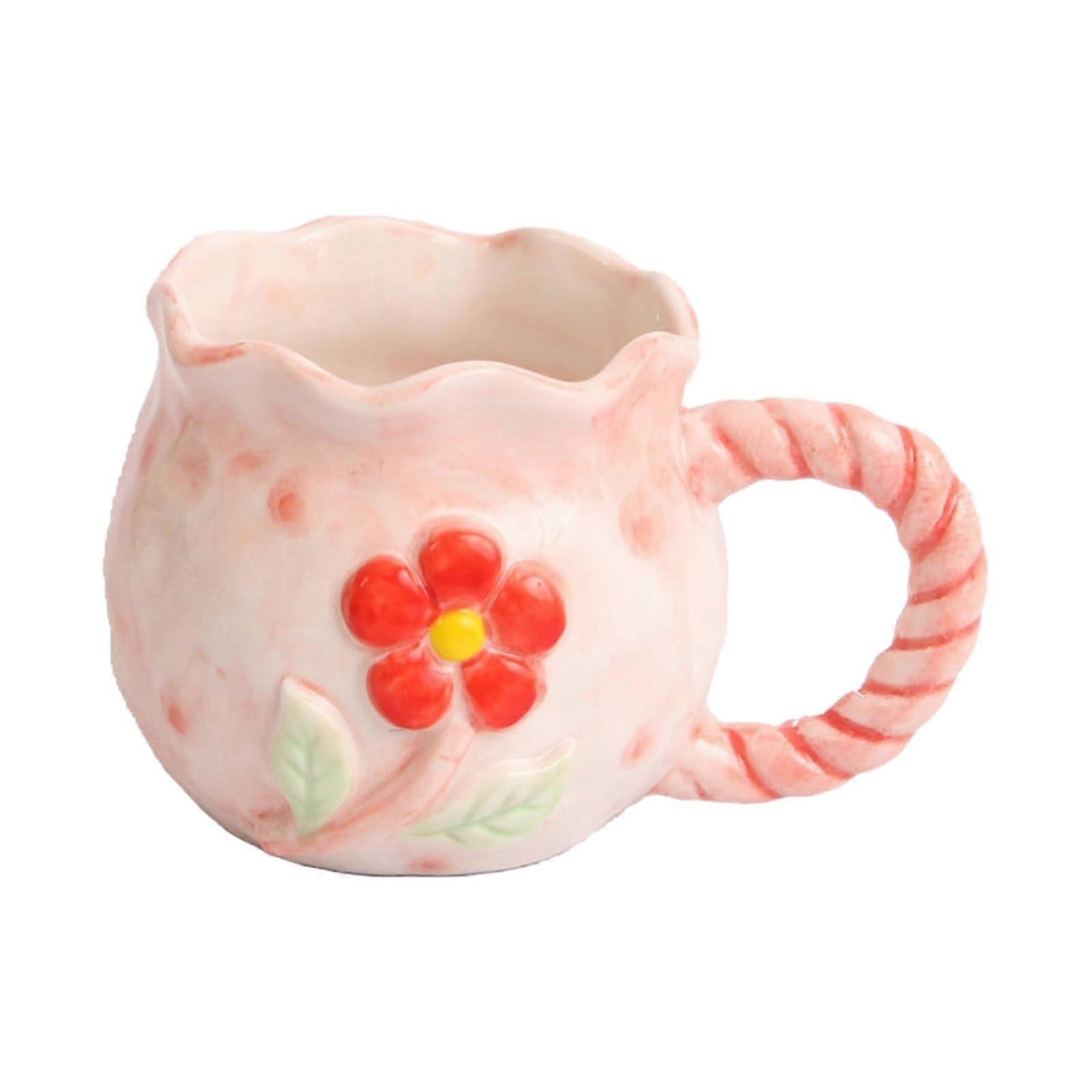 Ceramic Coffee Mug 340ml Embossed Pink Flower Design Microwave Safe Dishwasher Friendly Gift