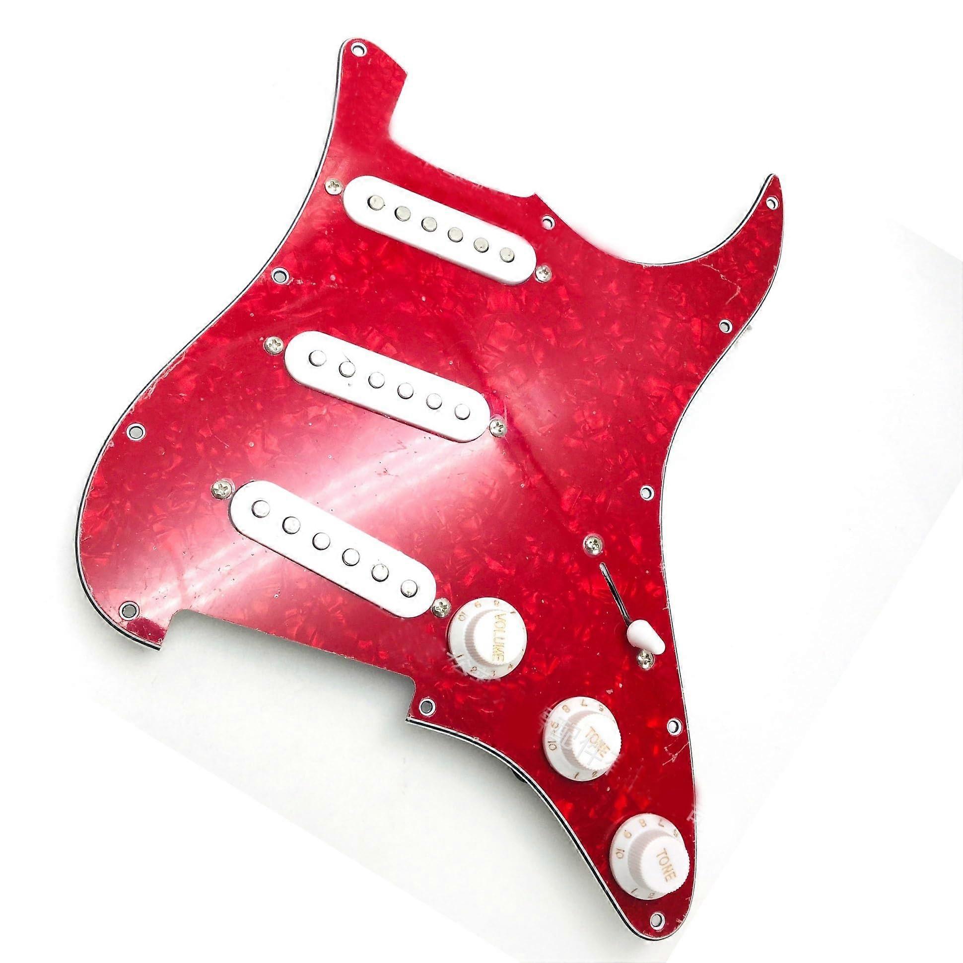 Guitar Pickguard Set with Single Coil Pickups, Complete Replacement Kit for ST Guitar, Red Pearloid