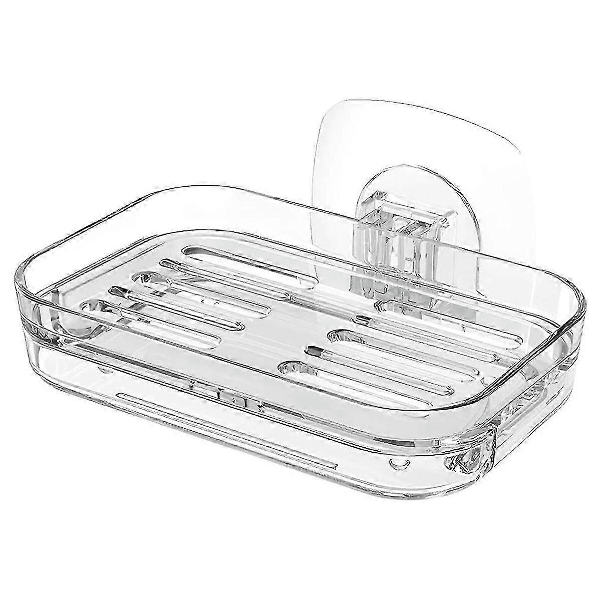 Adhesive Soap Dish No Drilling Required, Clear Acrylic Self Draining Soap Holder