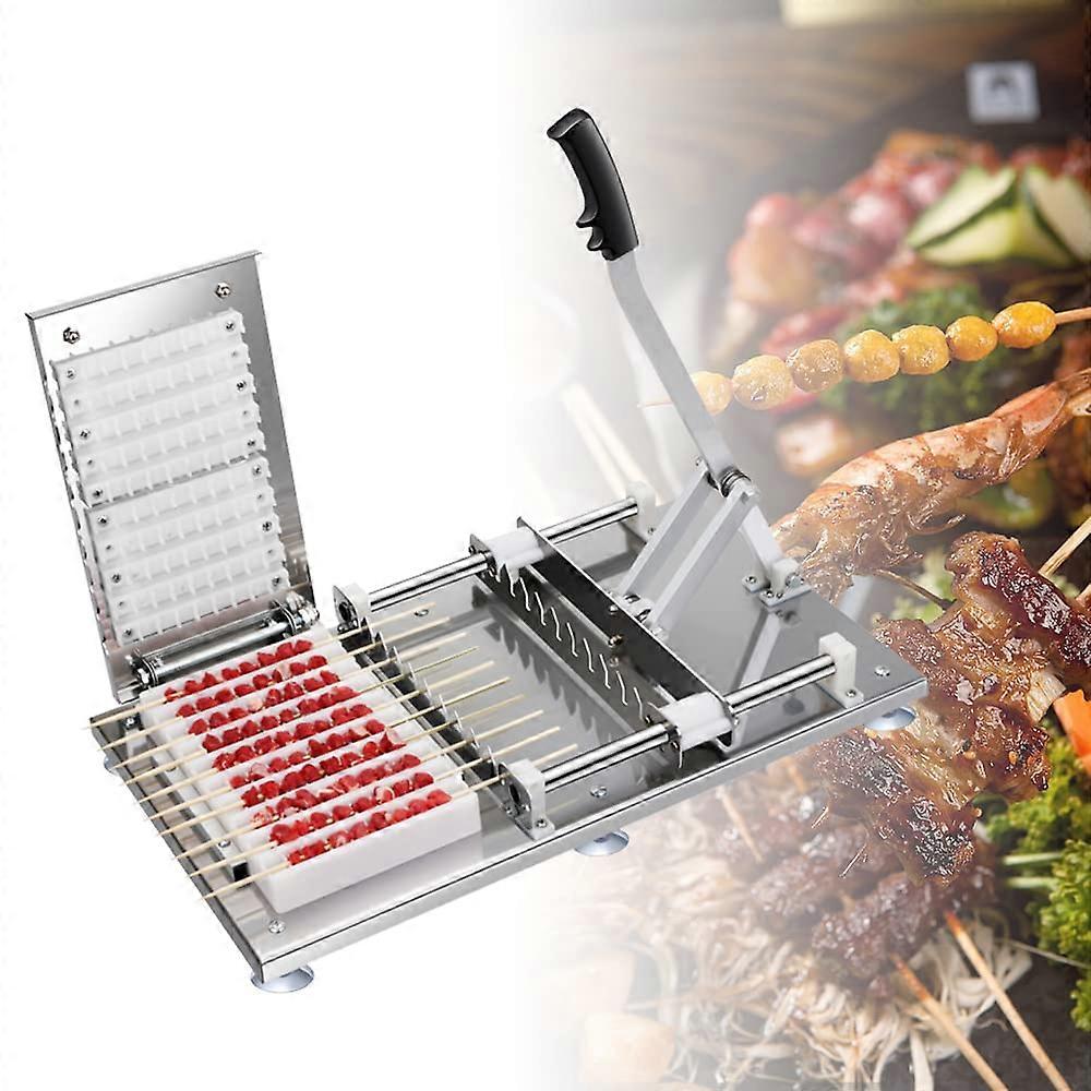 Manual Skewer Machine Stainless Steel Kebab Maker 10 String BBQ Tool with Adjustable Length
