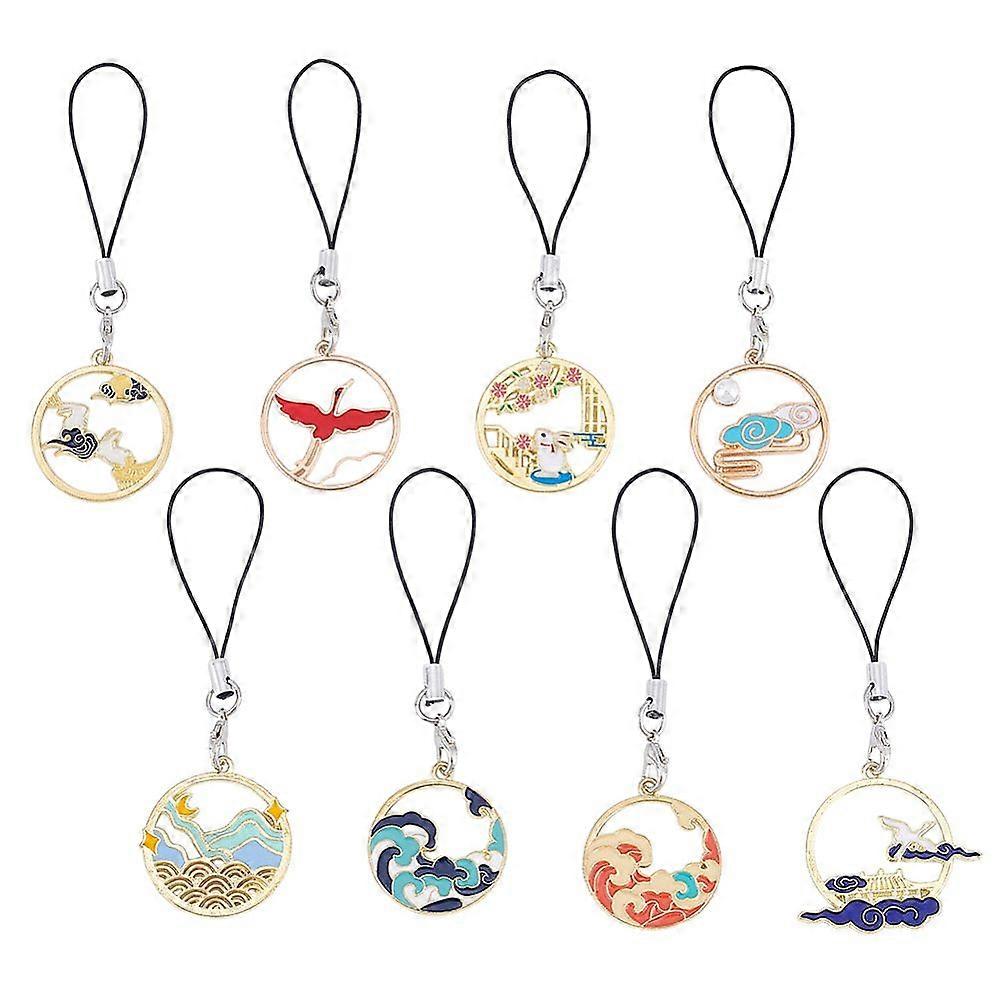 8pcs Alloy Enamel Mobile Straps Flat Round Cloud Mixed color 90mm 8pcs/set