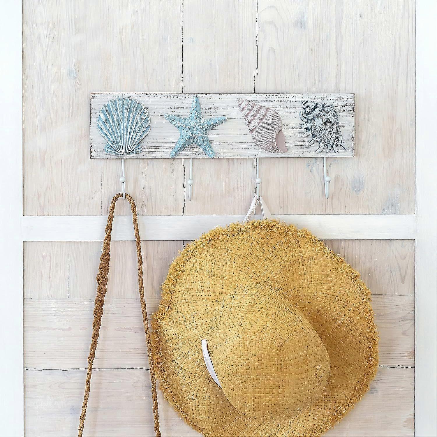 Beach Decor Seashell Wall Hooks Towel Rack for Bathroom, Bedroom or Kitchen | 4