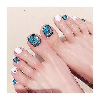 Künstliche Zehennägel, blau, glänzend, Acryl, kurz, quadratisch, Salonstil, Set für Damen, 24 Stück