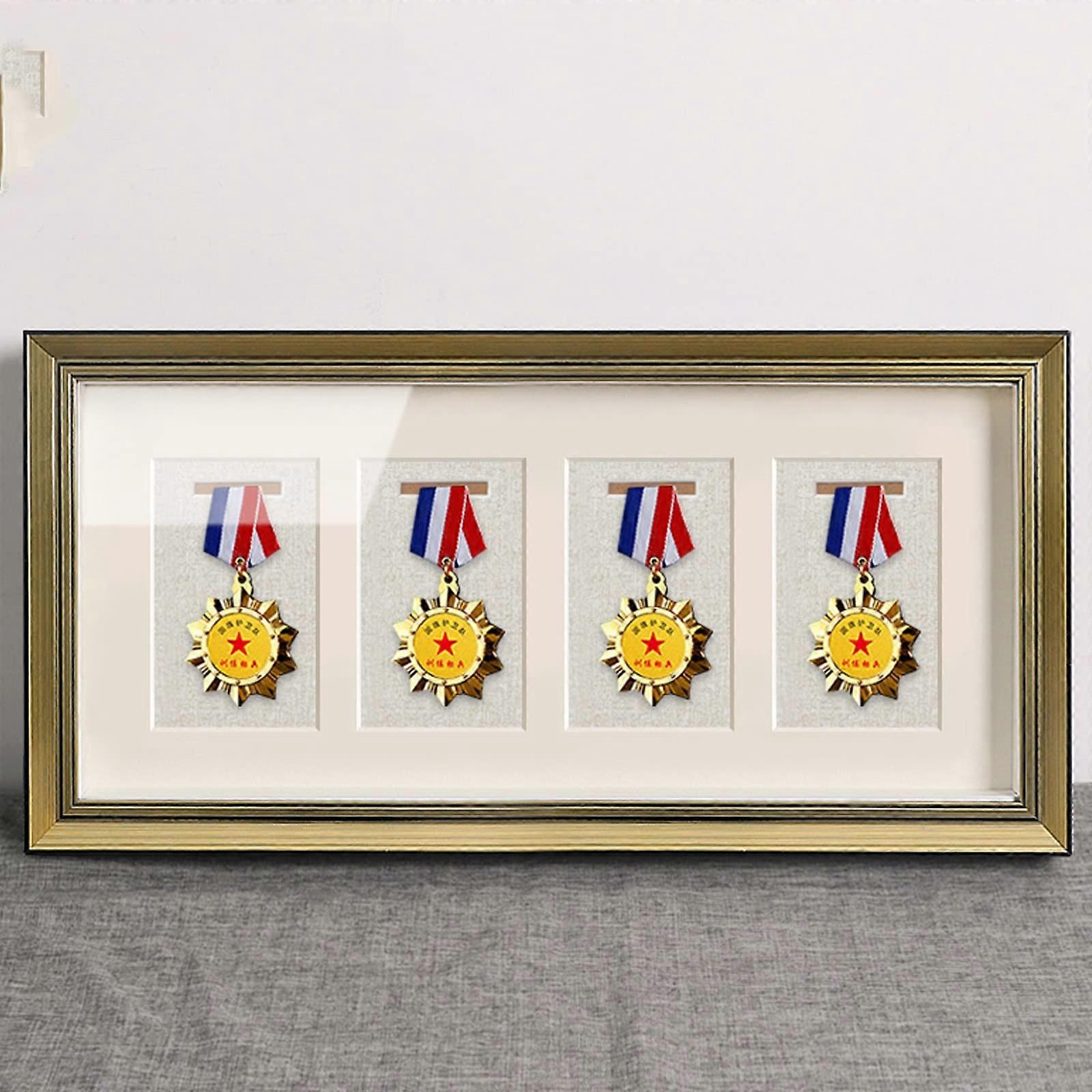 Solid Wood Medal Display Frame 23x50cm Wall Mounted Case with Clear Dustproof Plexiglass