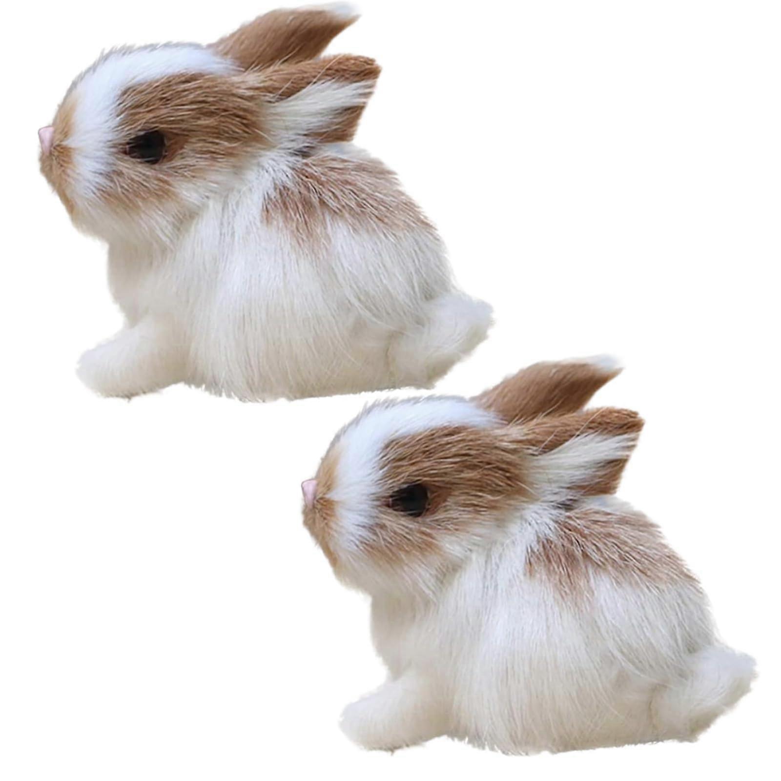 2Pcs Realistic Plush Rabbits Set, Mini White Bunny Figurines with Soft Texture for Home Decor and Easter Display