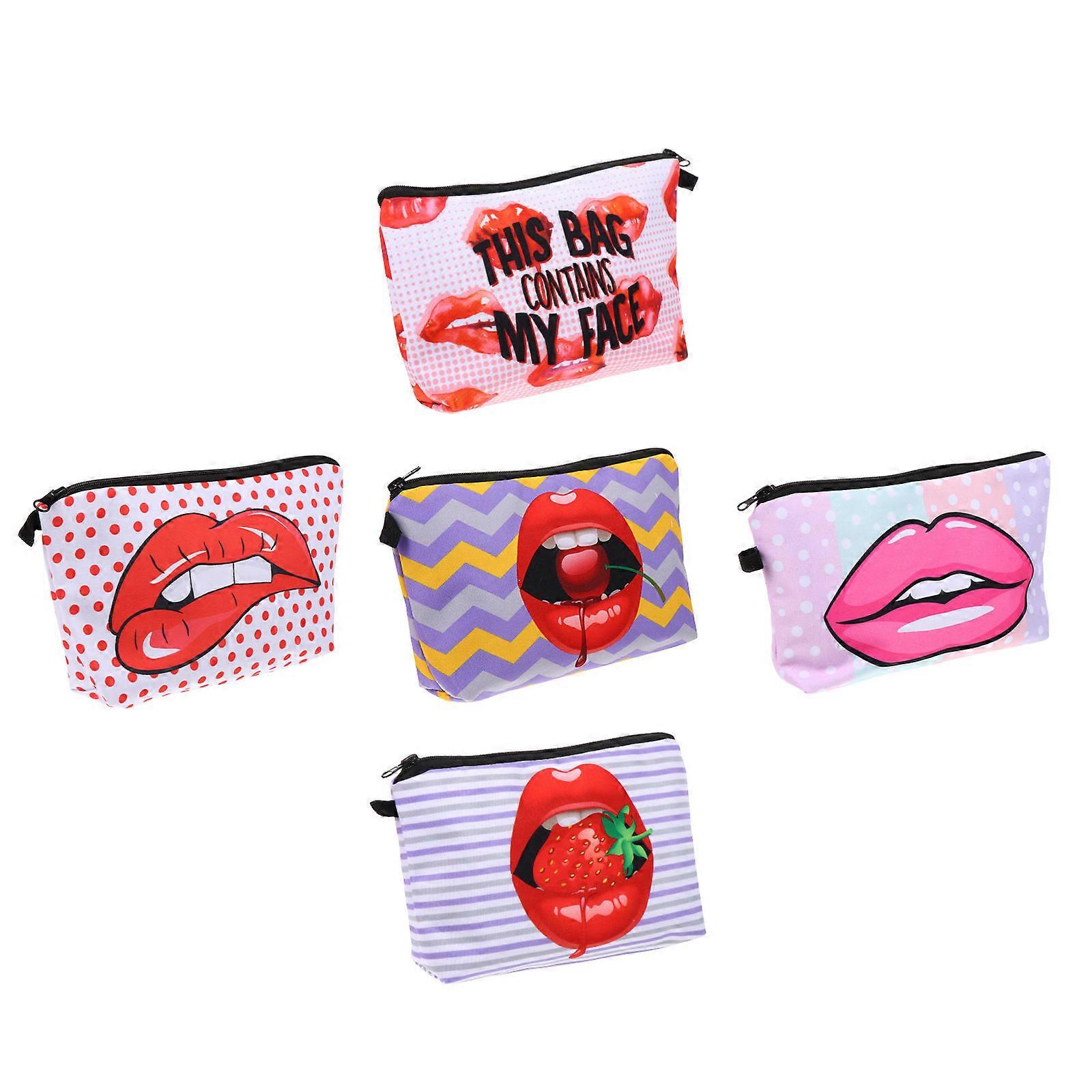 Lips Printed Cosmetic Bag for Storage Use 5Pcs Makeup Organizer