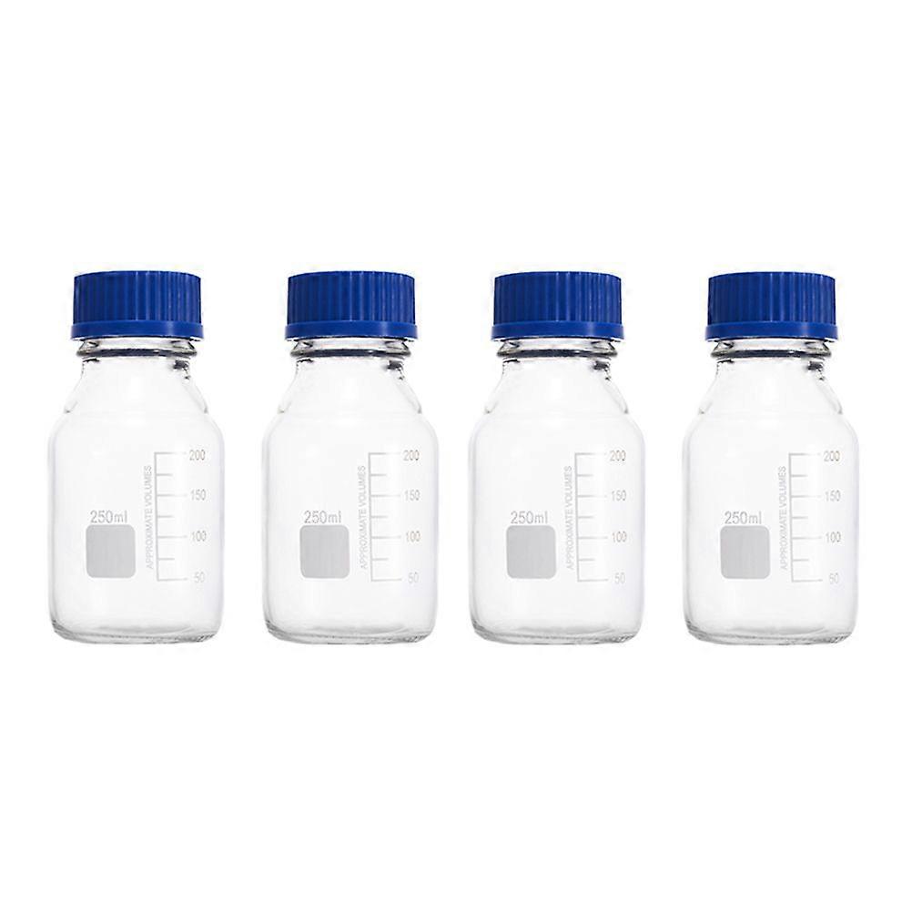4pcs Practical 250ml Transparent Glass Vials Clear Sample Bottles with Lids (Random Style)