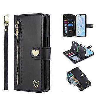 Wallet Case PU Leather Flip Cover with 9 Card Slots Stand and Wrist Strap for Sony Xperia XZ2 Compact