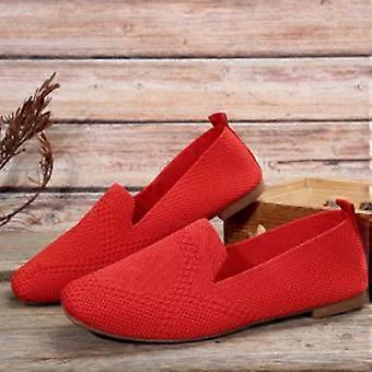 Plus Size Slip-On Shoes for Women – Flat Easy-On Driving Shoes with Elastic Goring, Red 37, Chic & Comfortable for Office/Errands