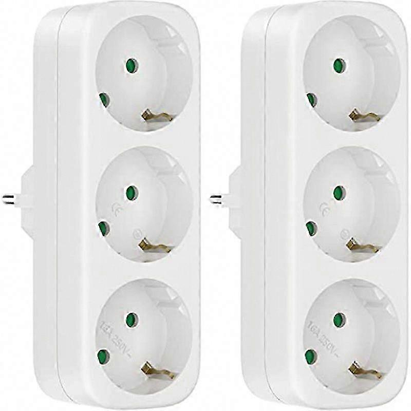 2-Pack EU Plug Multi Socket Adapter, 250V/16A, No Cable
