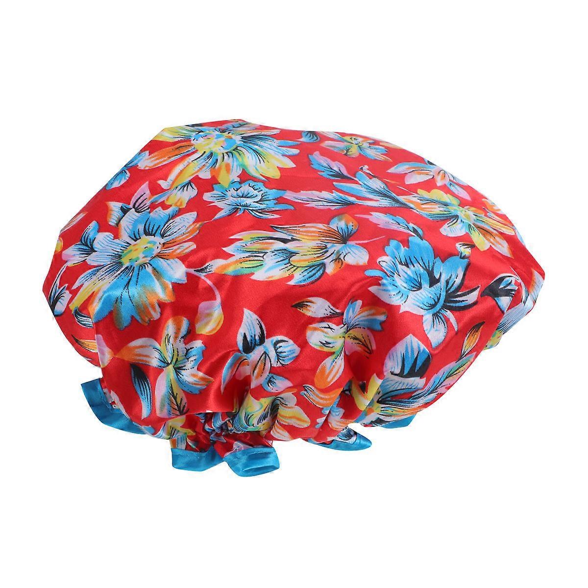 Elastic Cap Waterproof Double Layer Shower Caps Printed Bathing 2Pcs