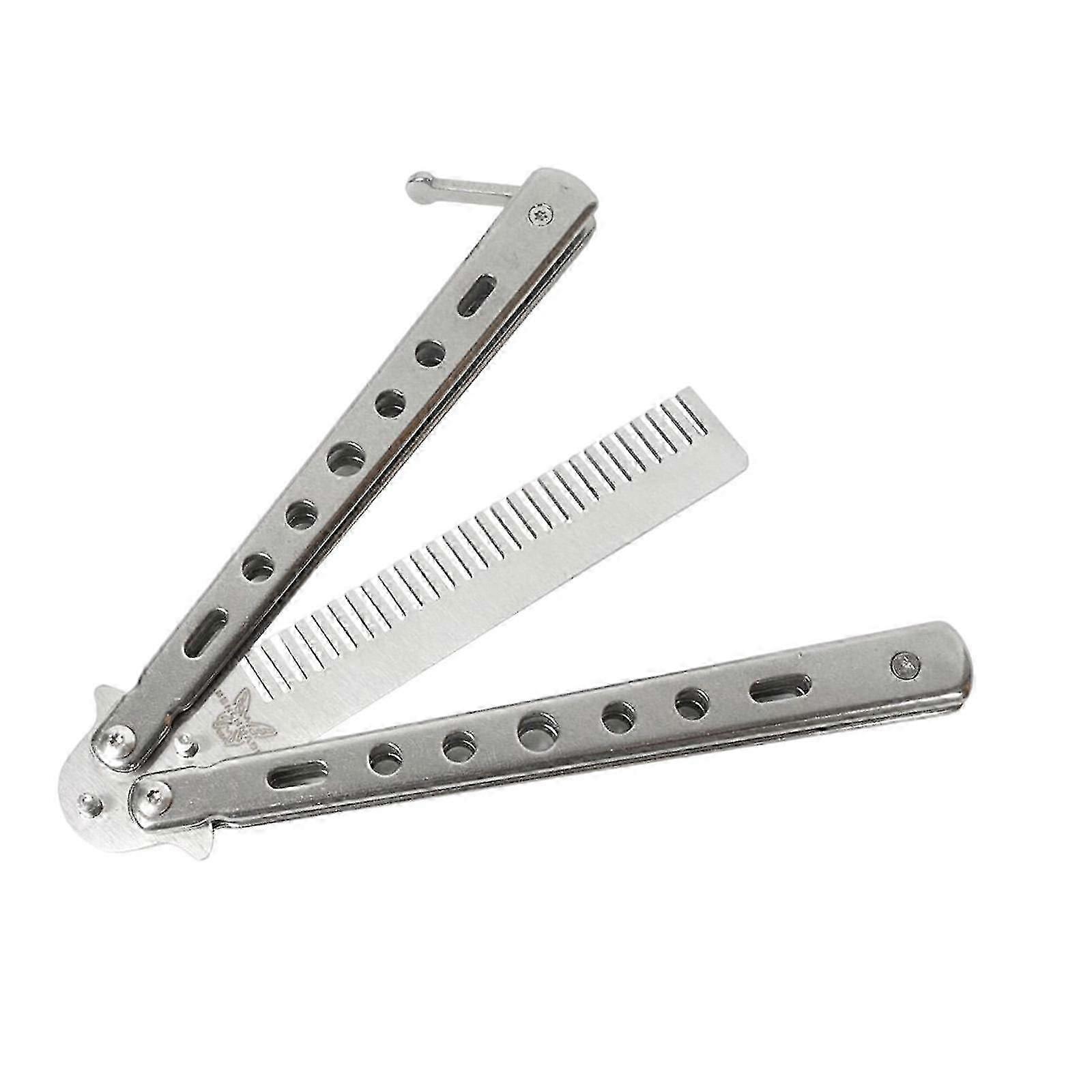 Butterfly comb beard beard brush practice comb suitable compatible with beginners training silver (silver)